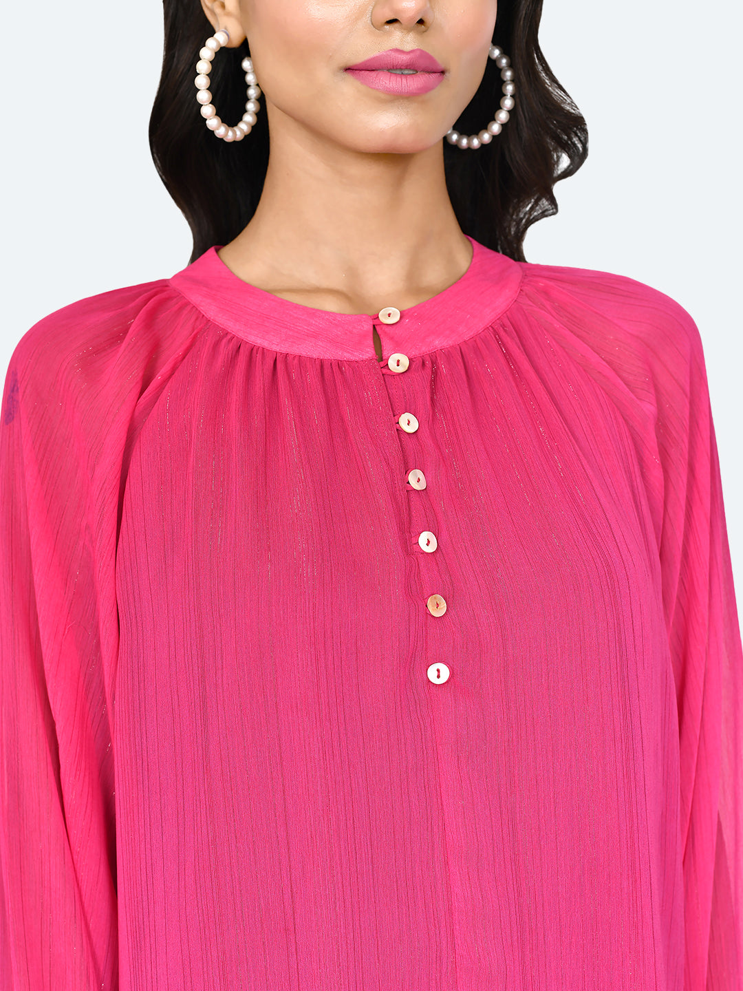 Pink Solid Buttoned Top For Women