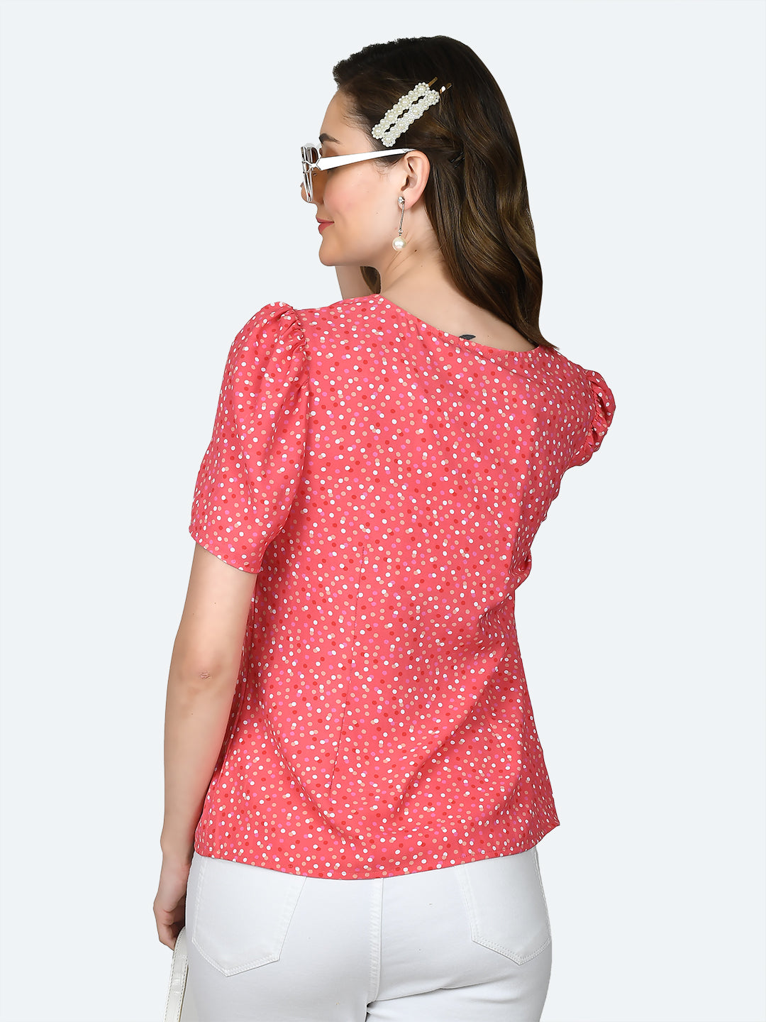 Pink Printed Empire Top For Women