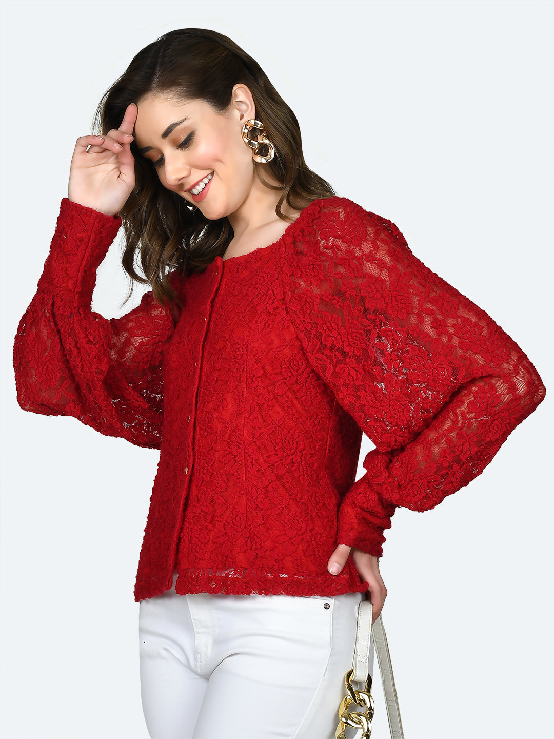 Red Lace Buttoned Top