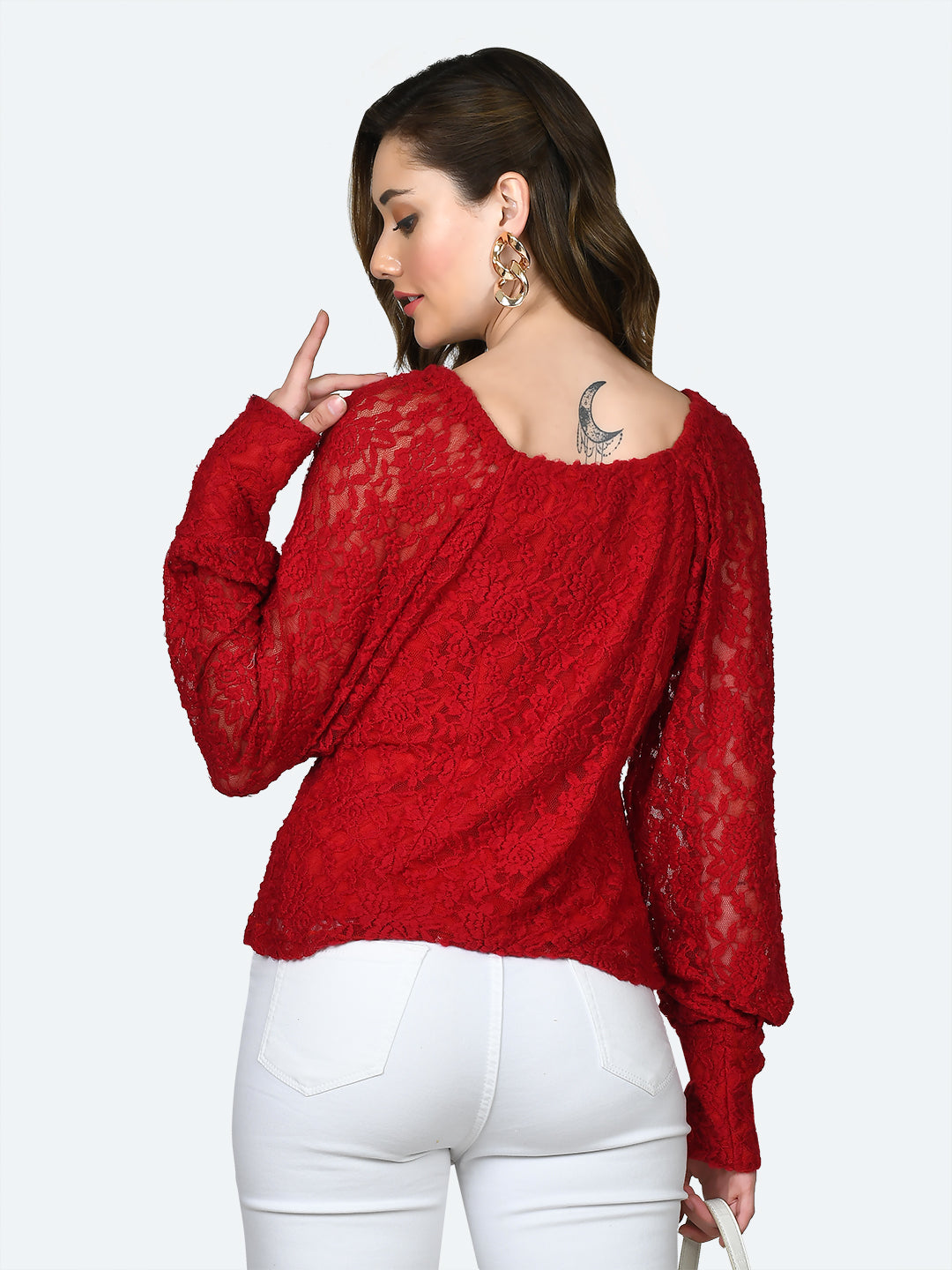 Red Lace Buttoned Top