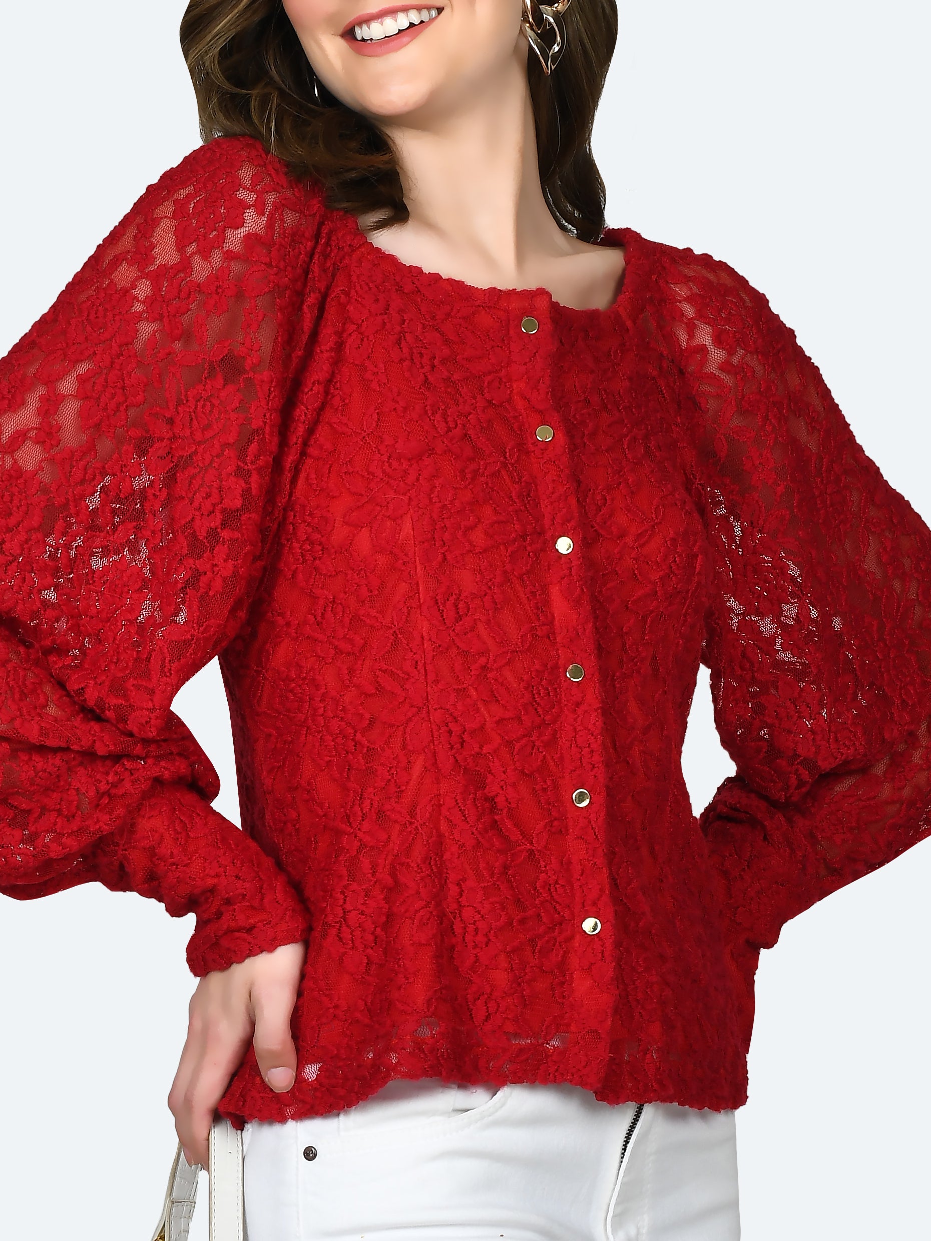 Red Lace Buttoned Top