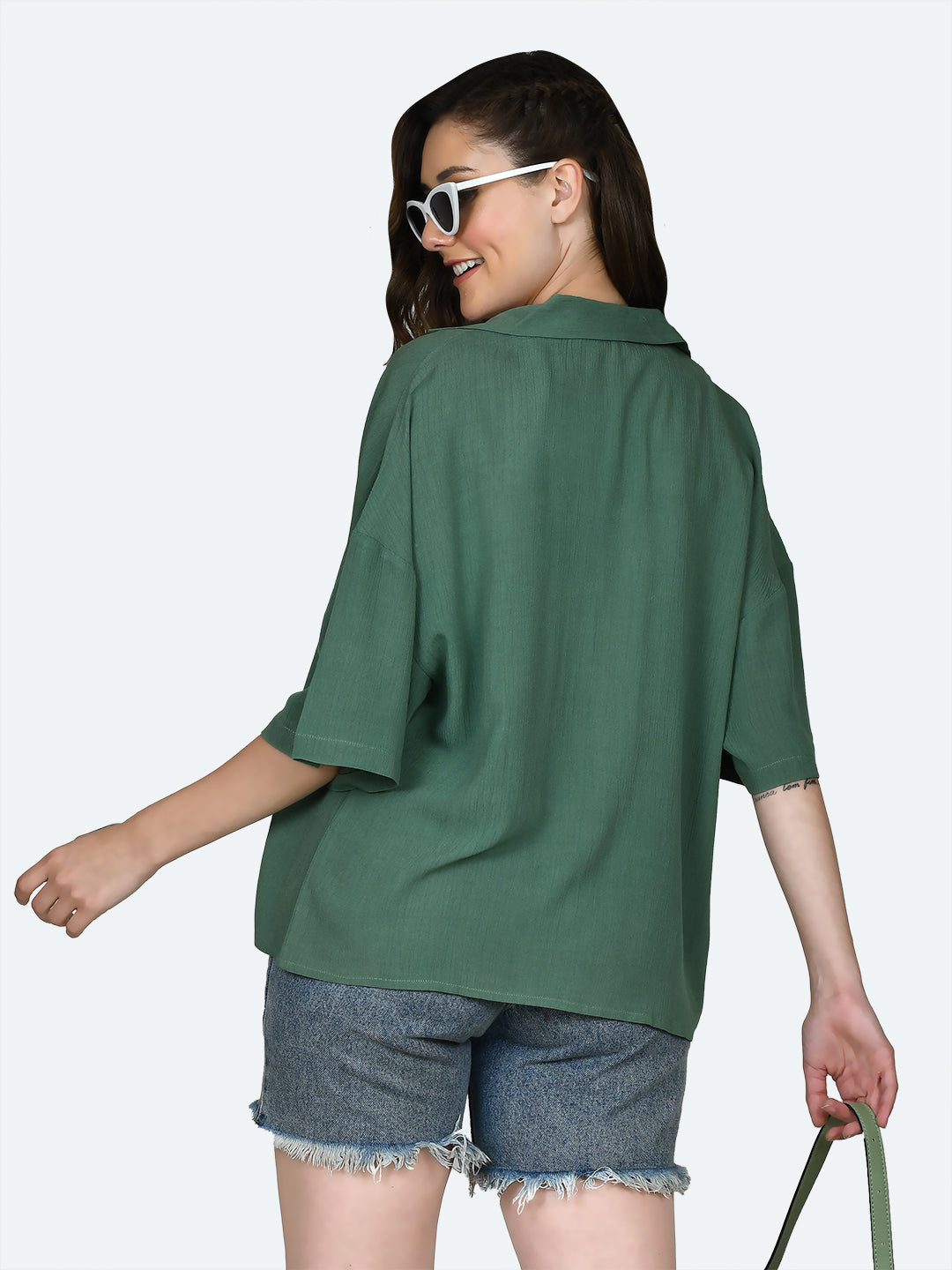 Green Solid Oversized Shirt For Women