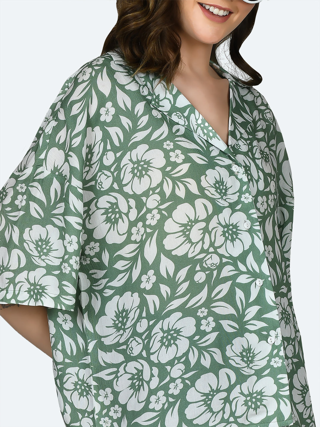 Green Printed Oversized Shirt For Women