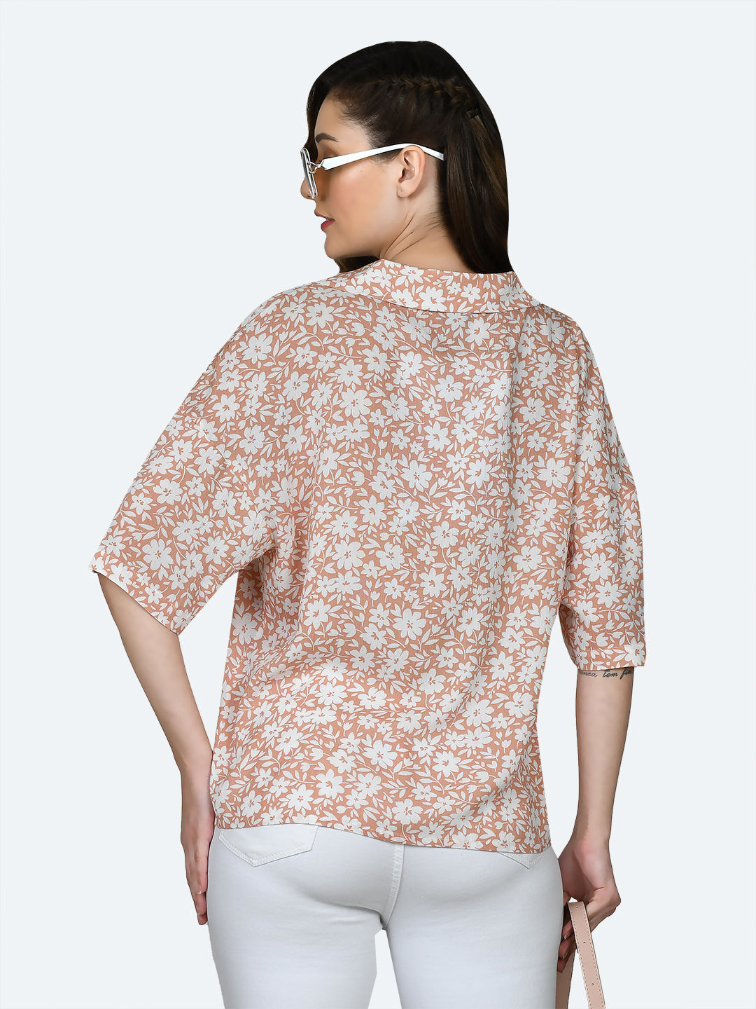 Peach Printed Oversized Shirt