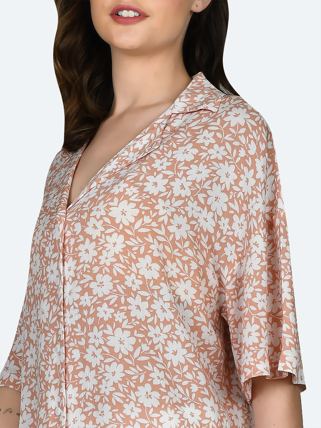 Peach Printed Oversized Shirt