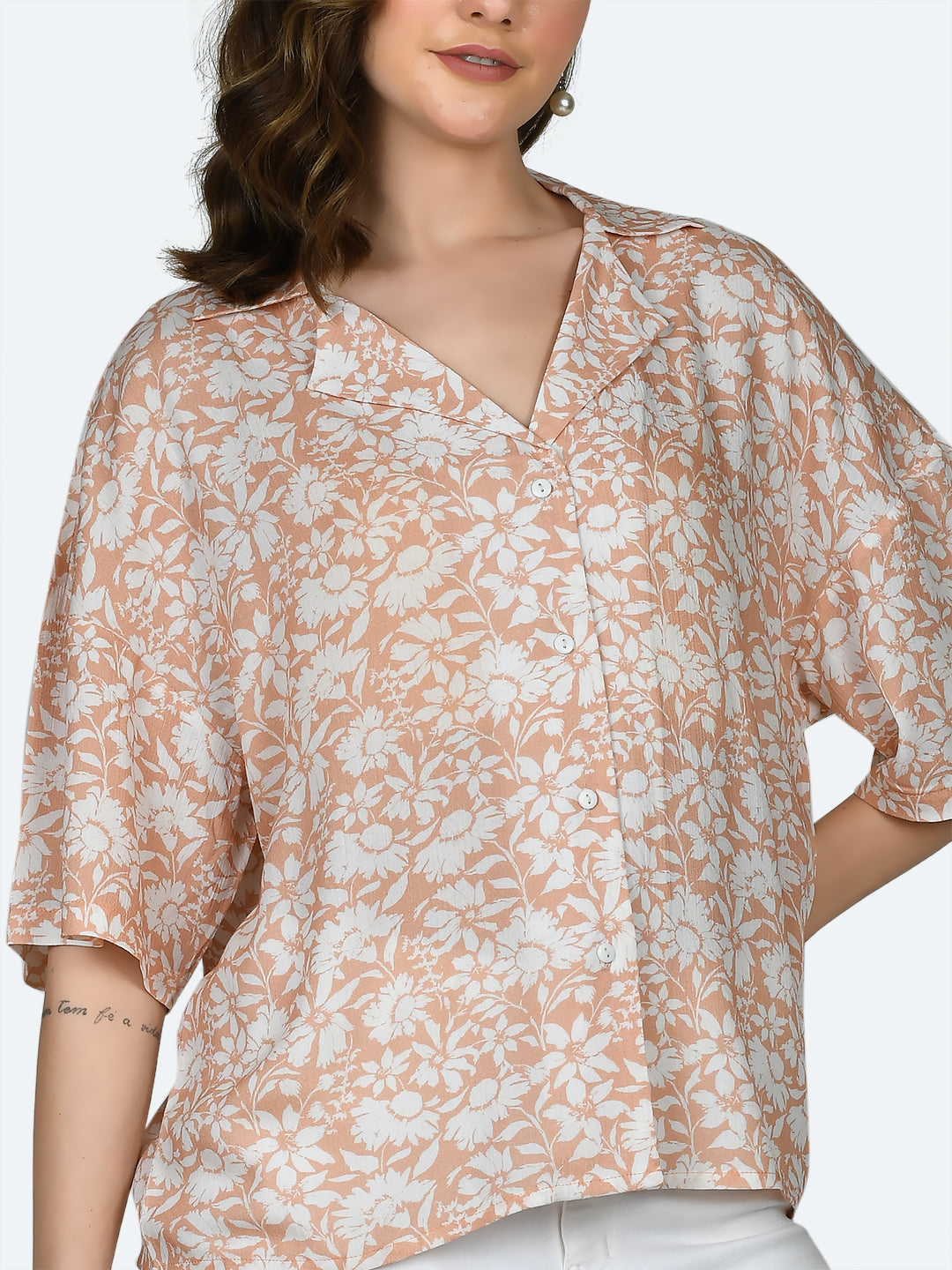 Peach Printed Oversized Shirt