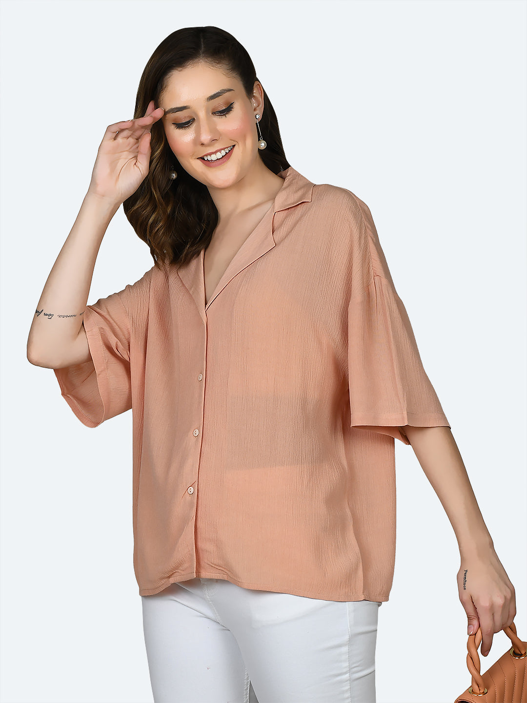 Peach Solid Oversized Shirt