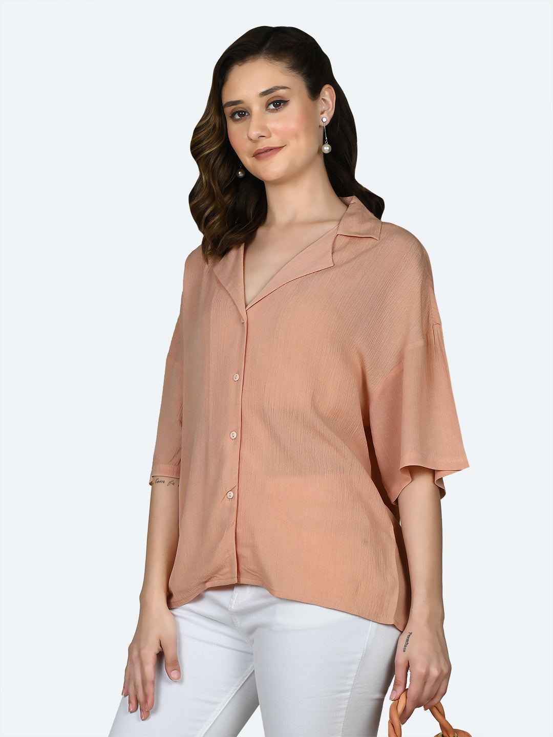 Peach Solid Oversized Shirt