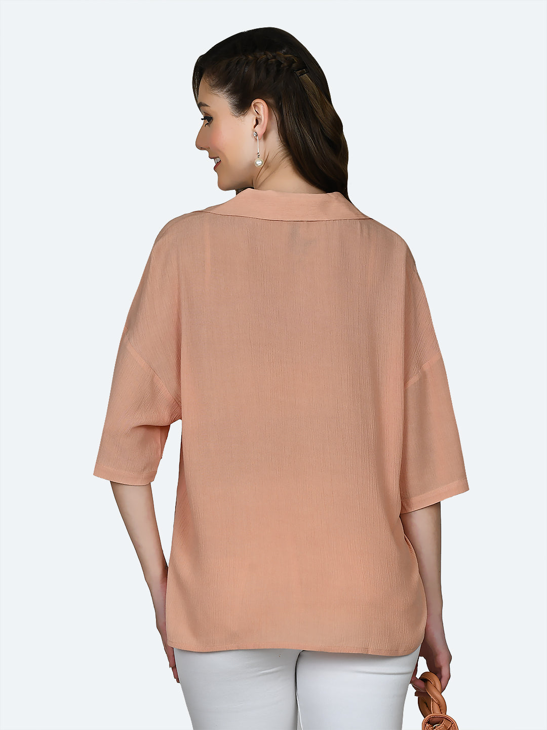 Peach Solid Oversized Shirt