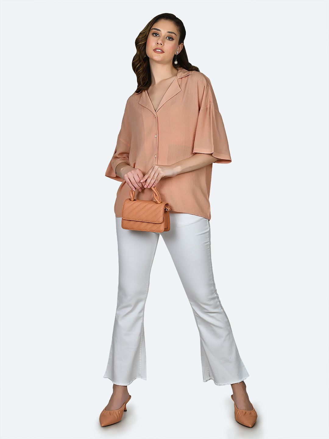 Peach Solid Oversized Shirt