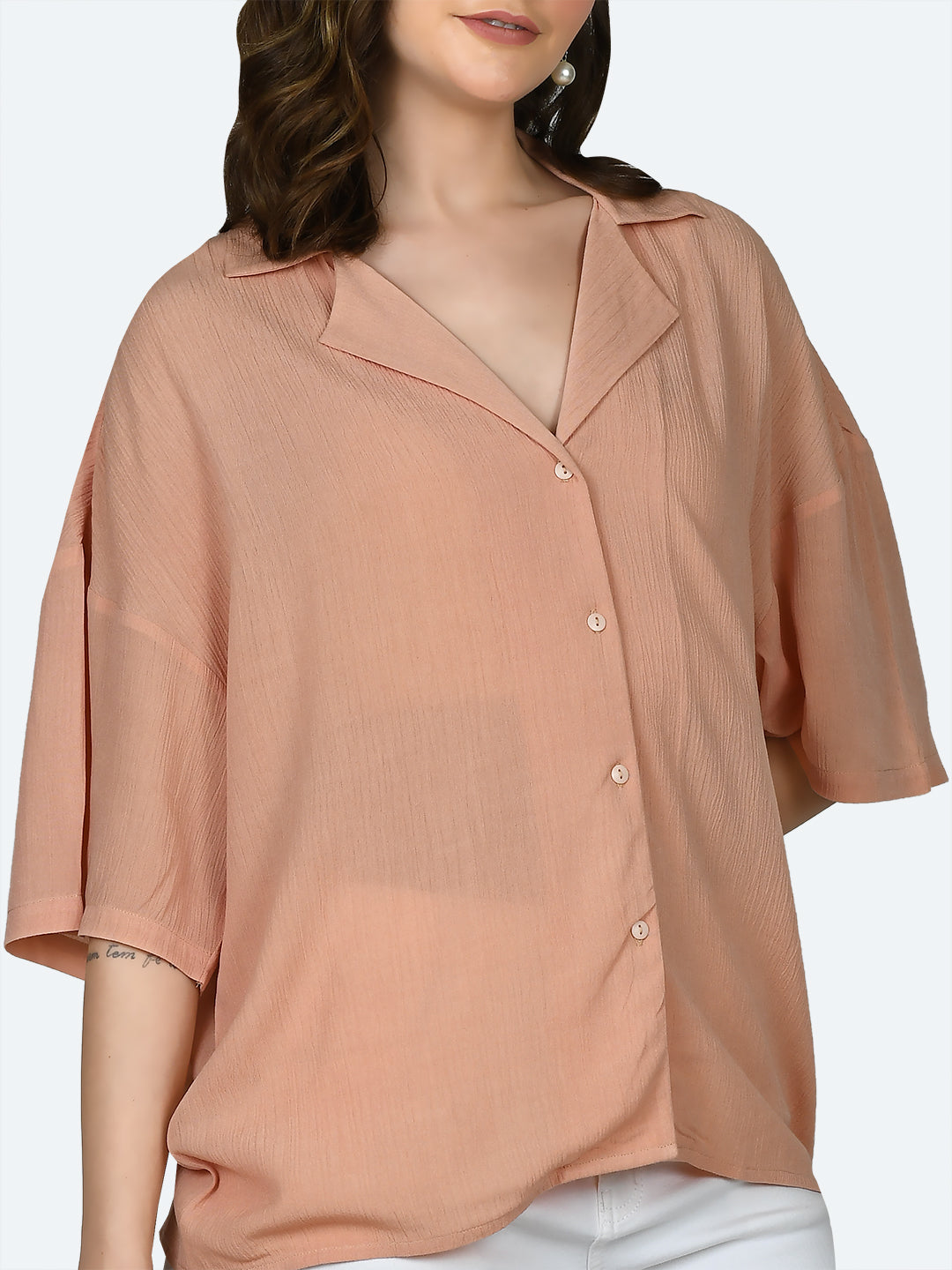 Peach Solid Oversized Shirt For Women