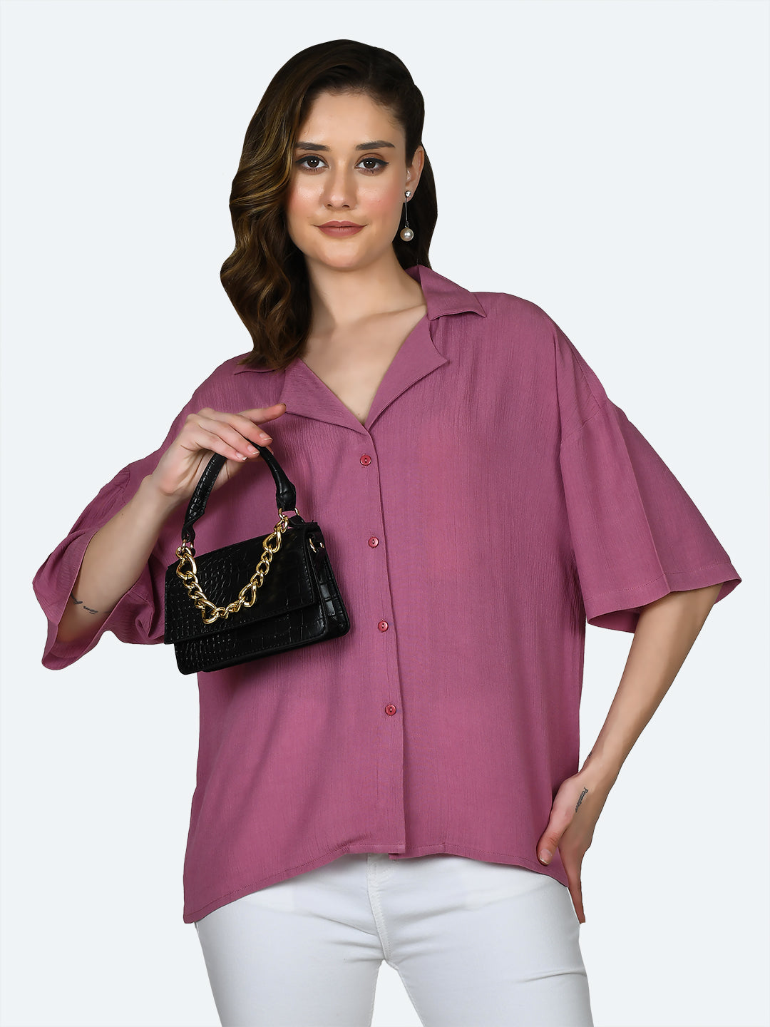 Pink Solid Oversized Shirt