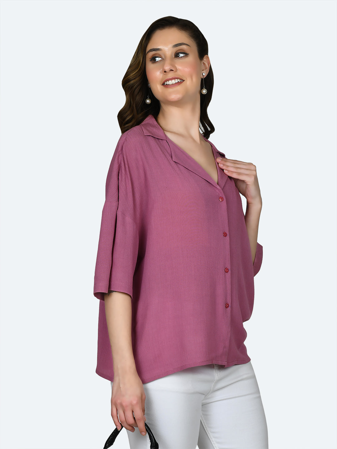 Pink Solid Oversized Shirt For Women