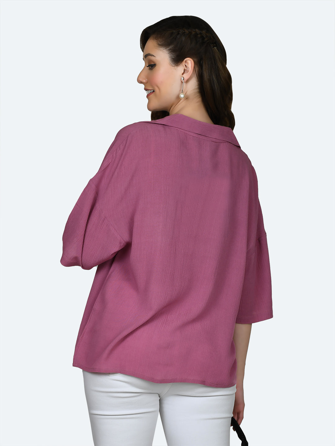 Pink Solid Oversized Shirt