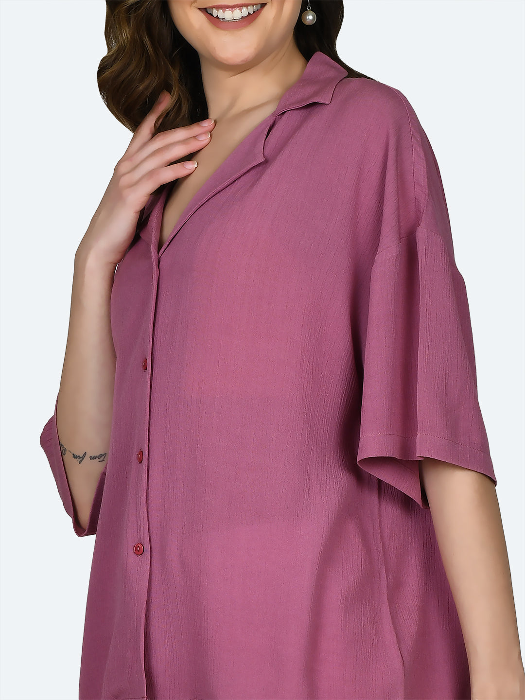 Pink Solid Oversized Shirt For Women