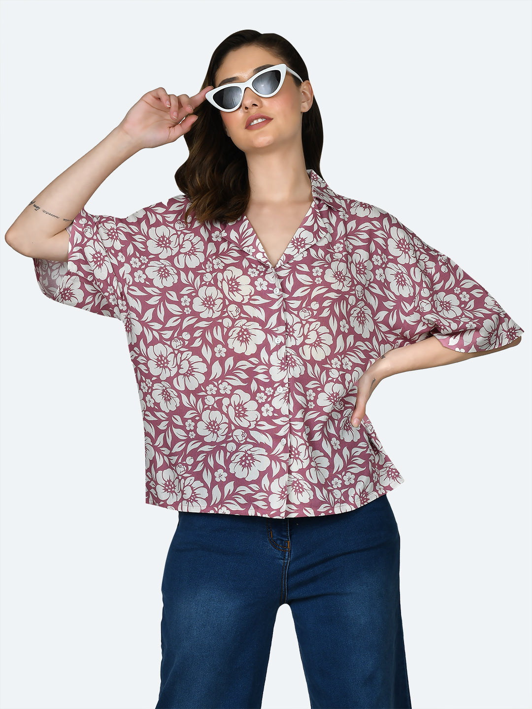 Purple Printed Oversized Shirt