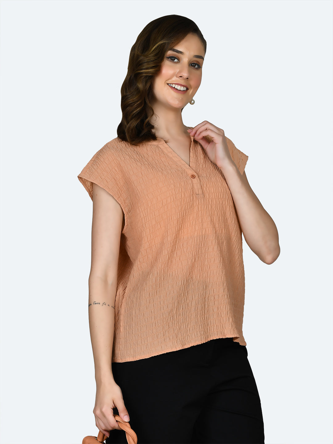 Peach Self Design Top