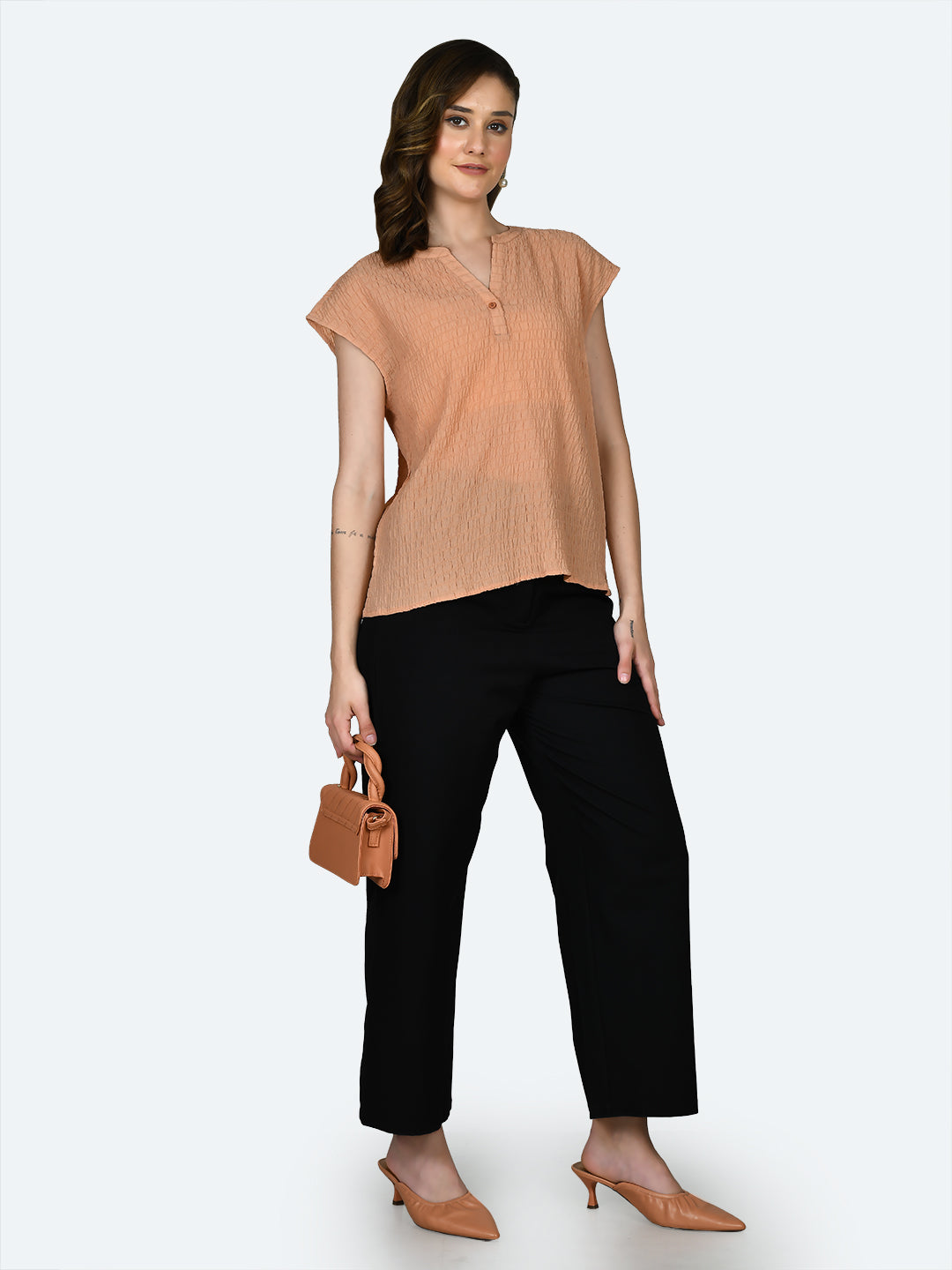 Peach Self Design Top