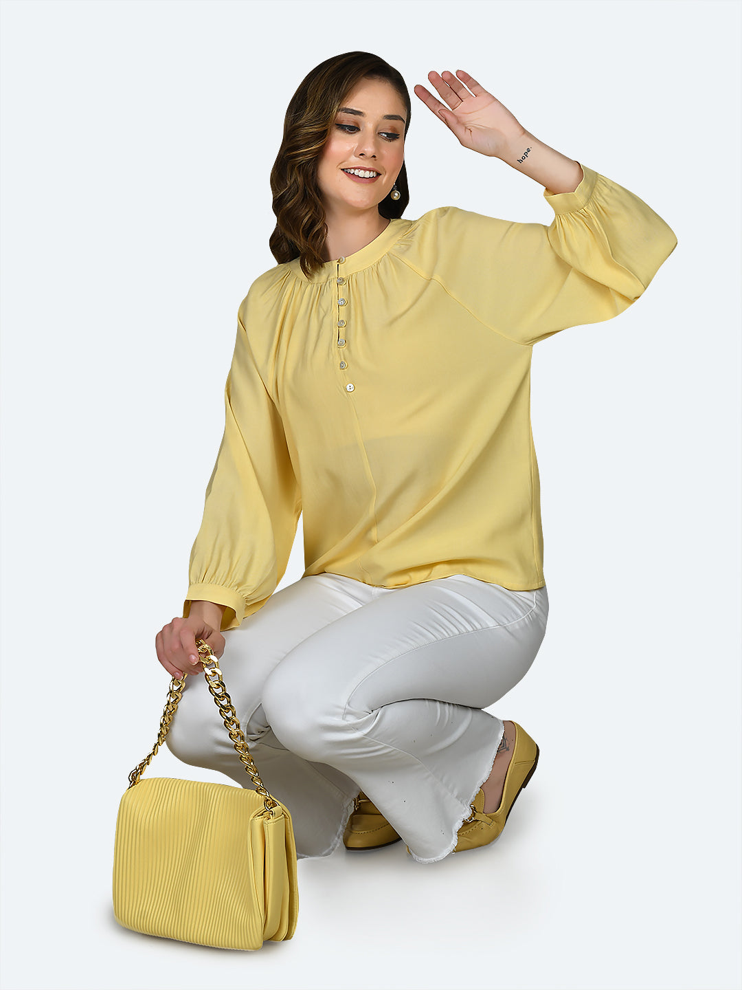 Yellow Solid Buttoned Top