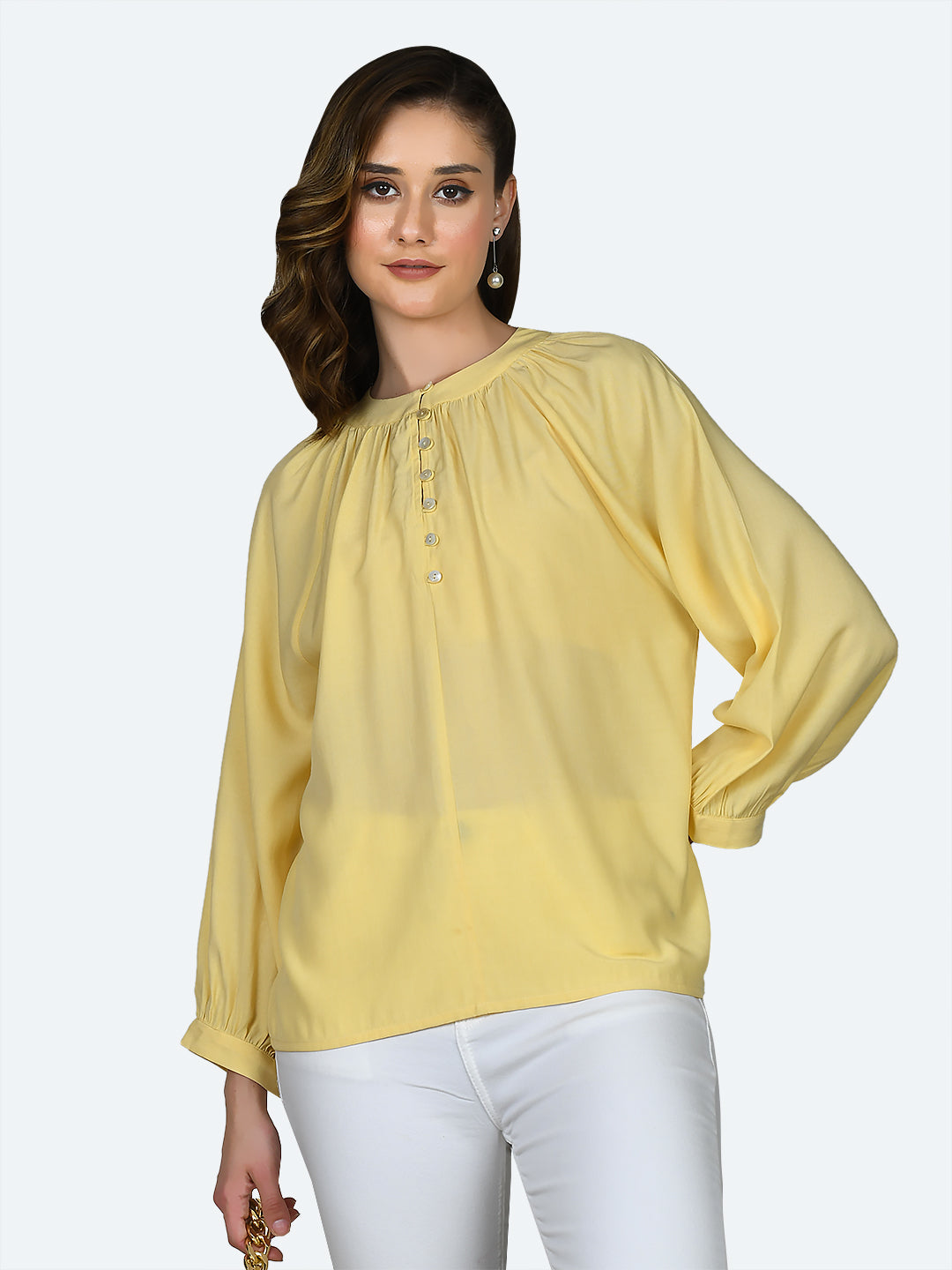 Yellow Solid Buttoned Top