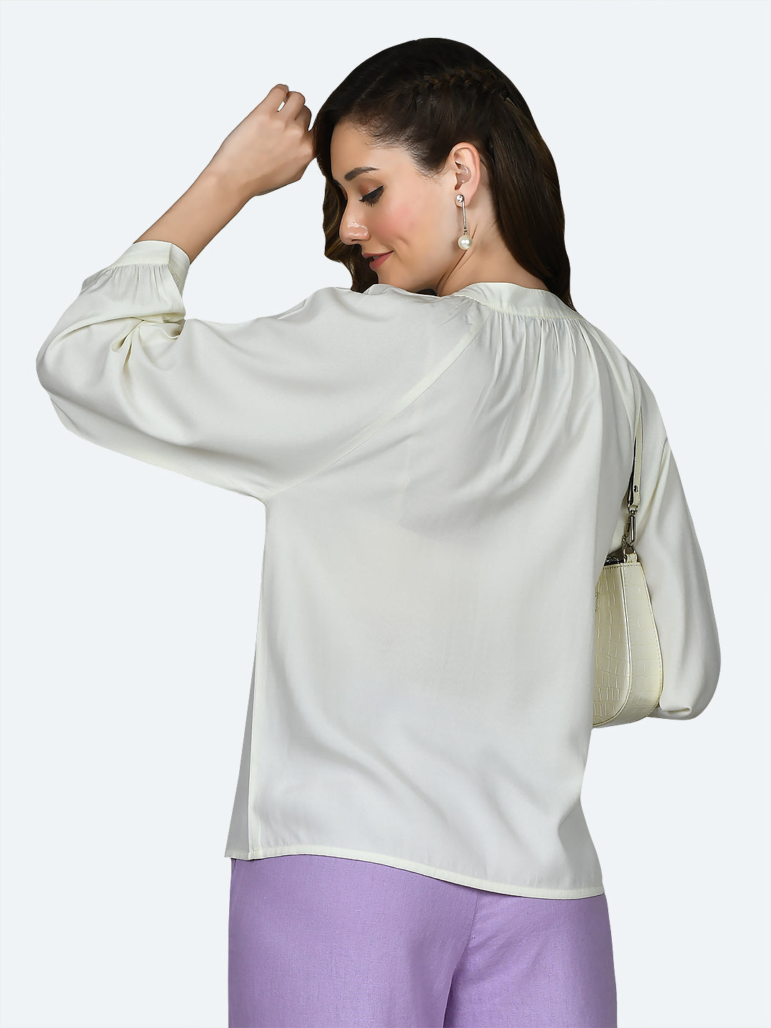 White Solid Buttoned Top