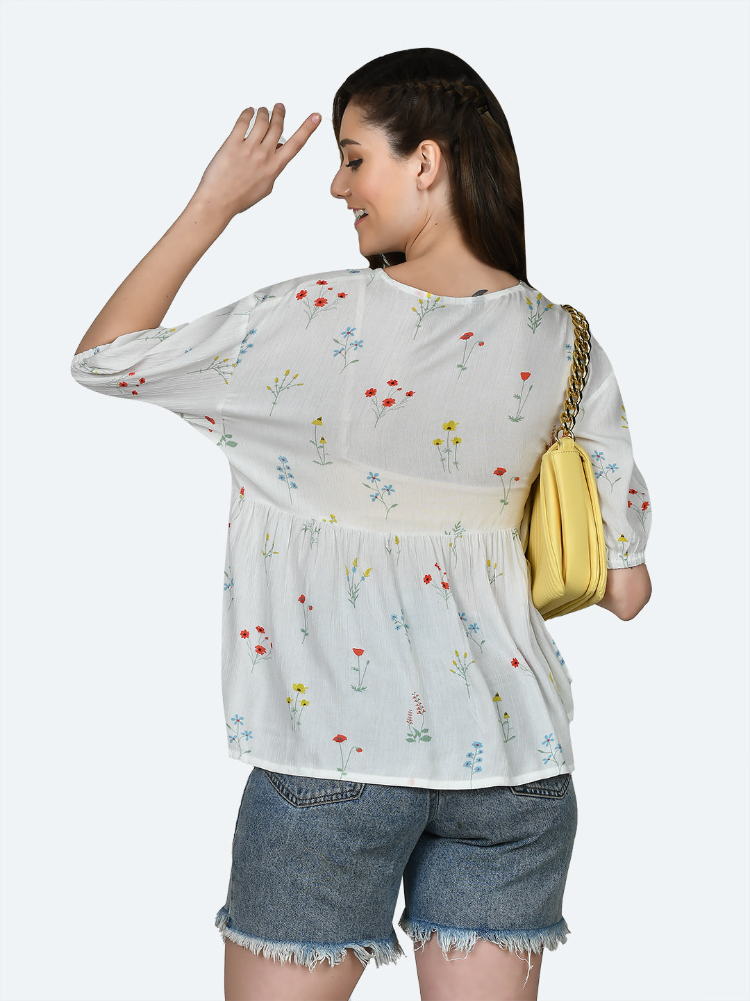 White Printed Frill Top For Women