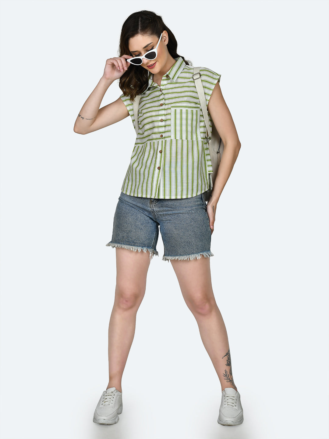 Multicolored Striped Straight Shirt For Women