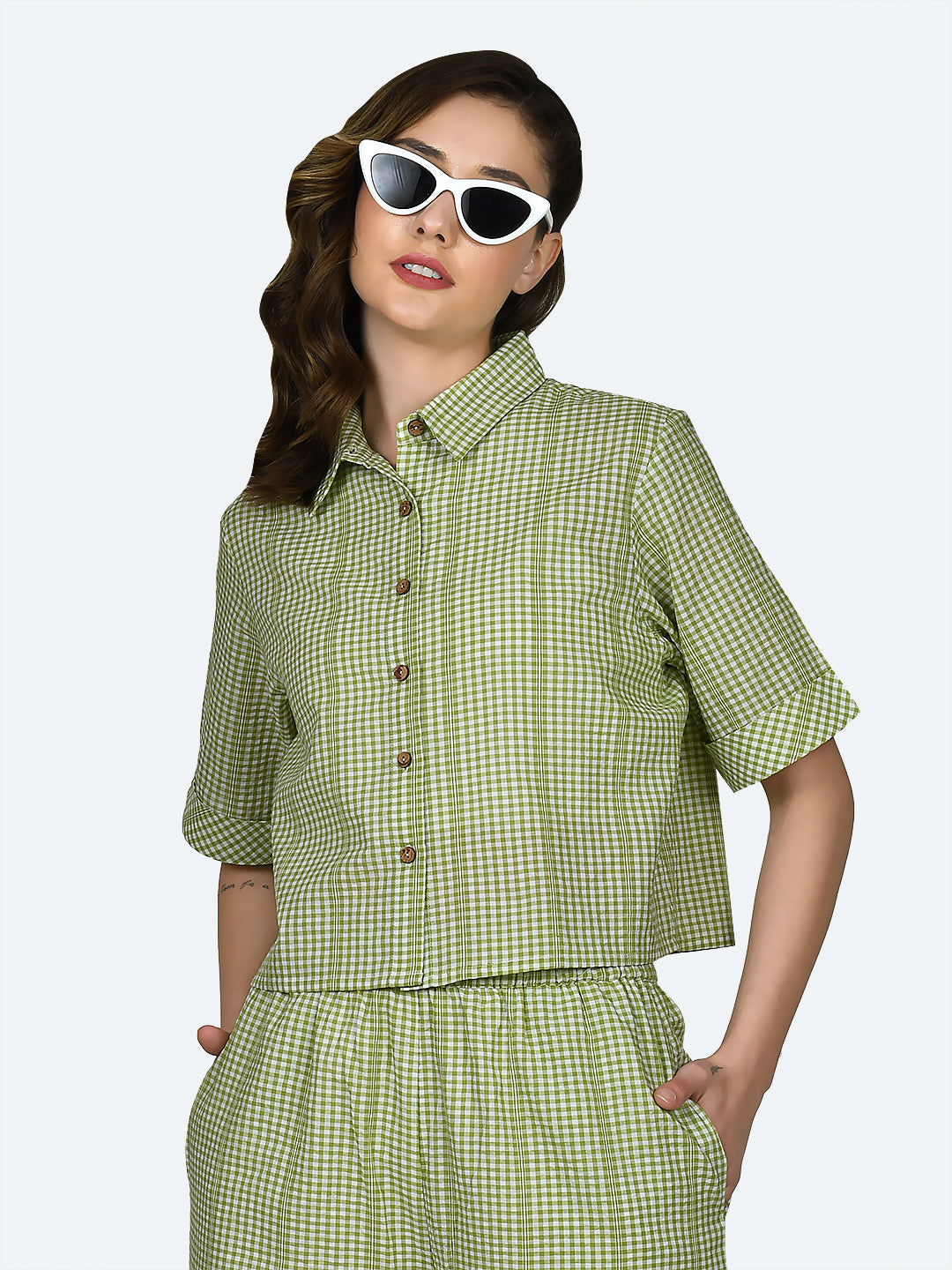 Multicolored Checked Buttoned Top For Women