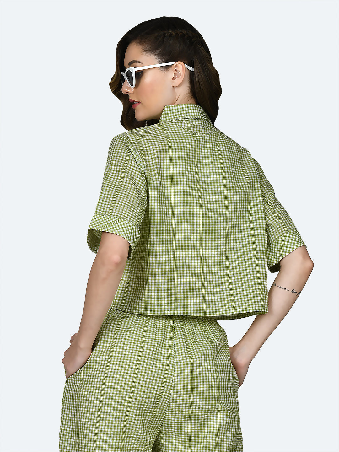 Multicolored Checked Buttoned Top For Women
