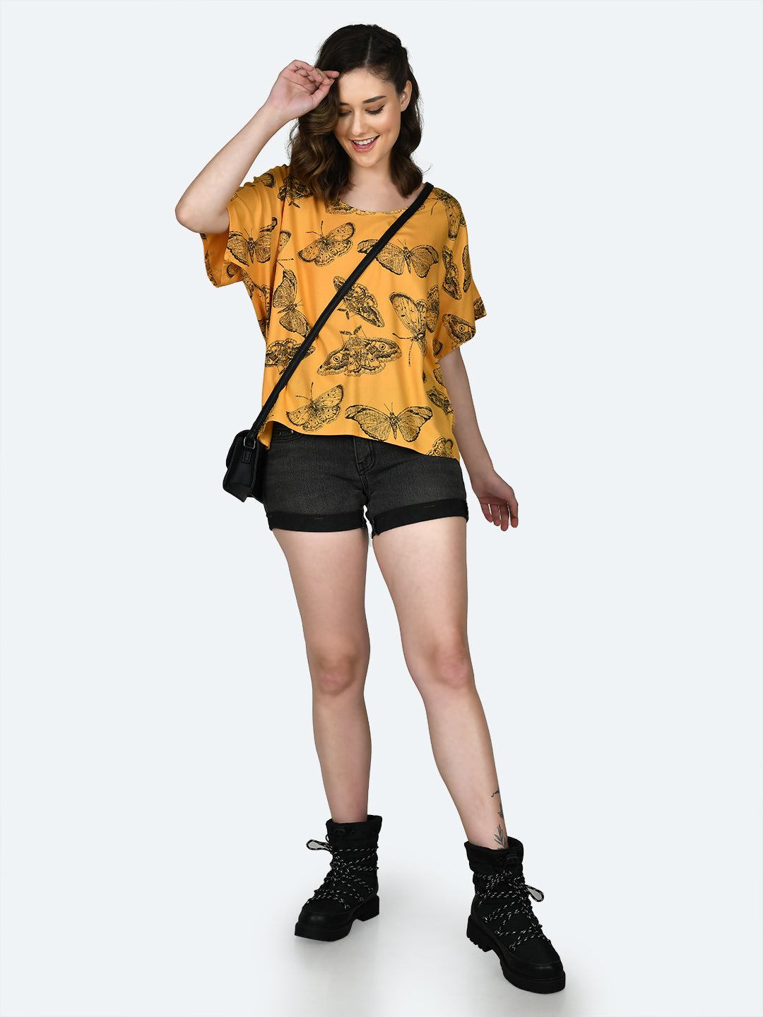 Yellow Printed Oversized Top