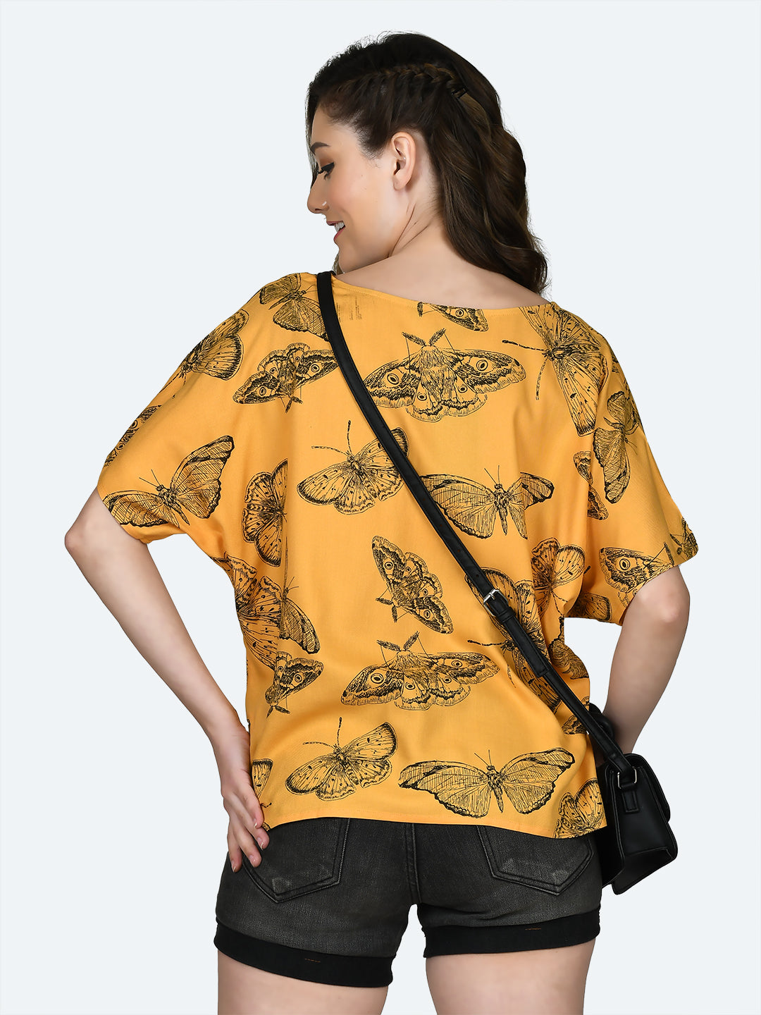 Yellow Printed Oversized Top For Women