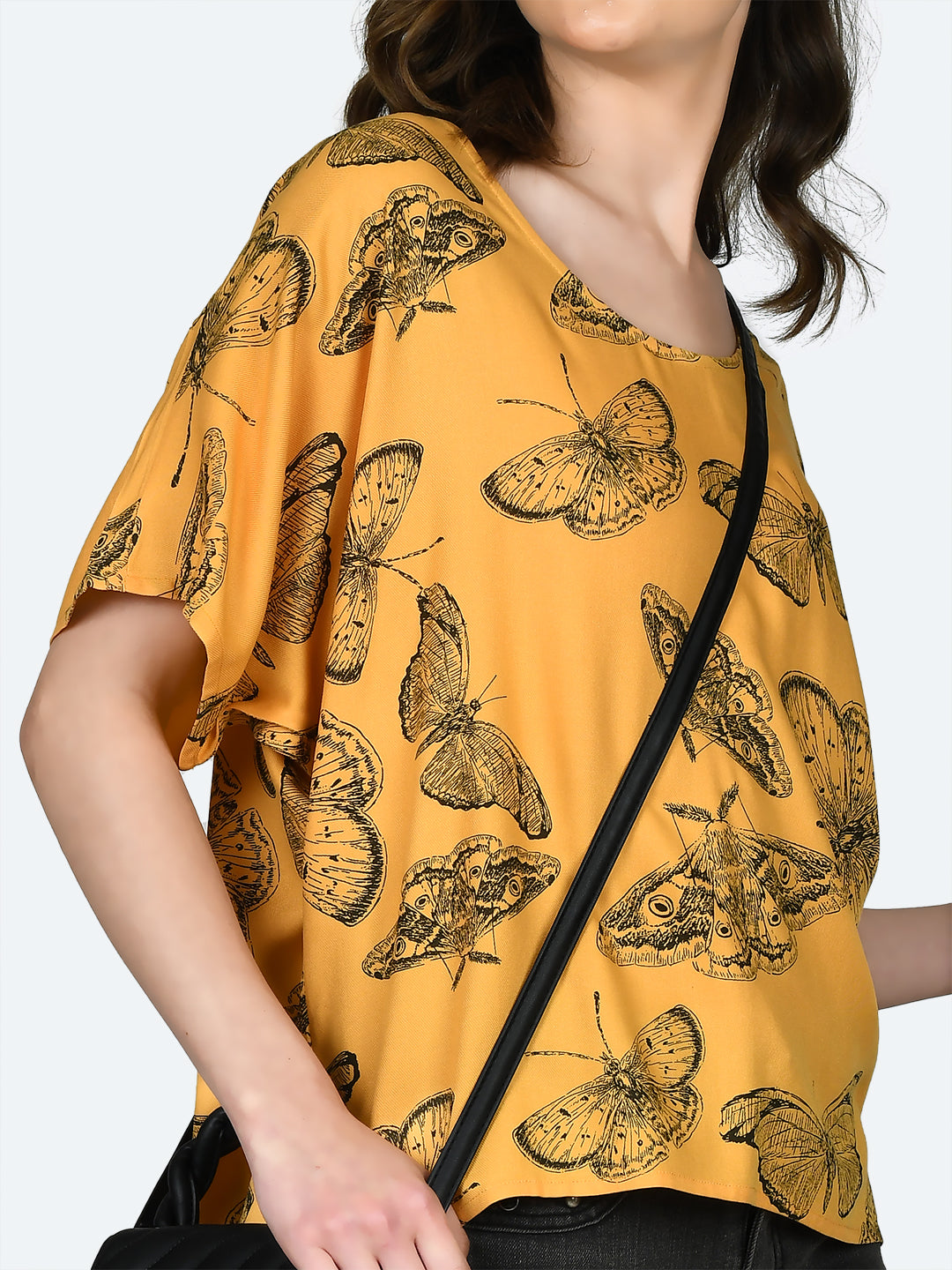 Yellow Printed Oversized Top For Women