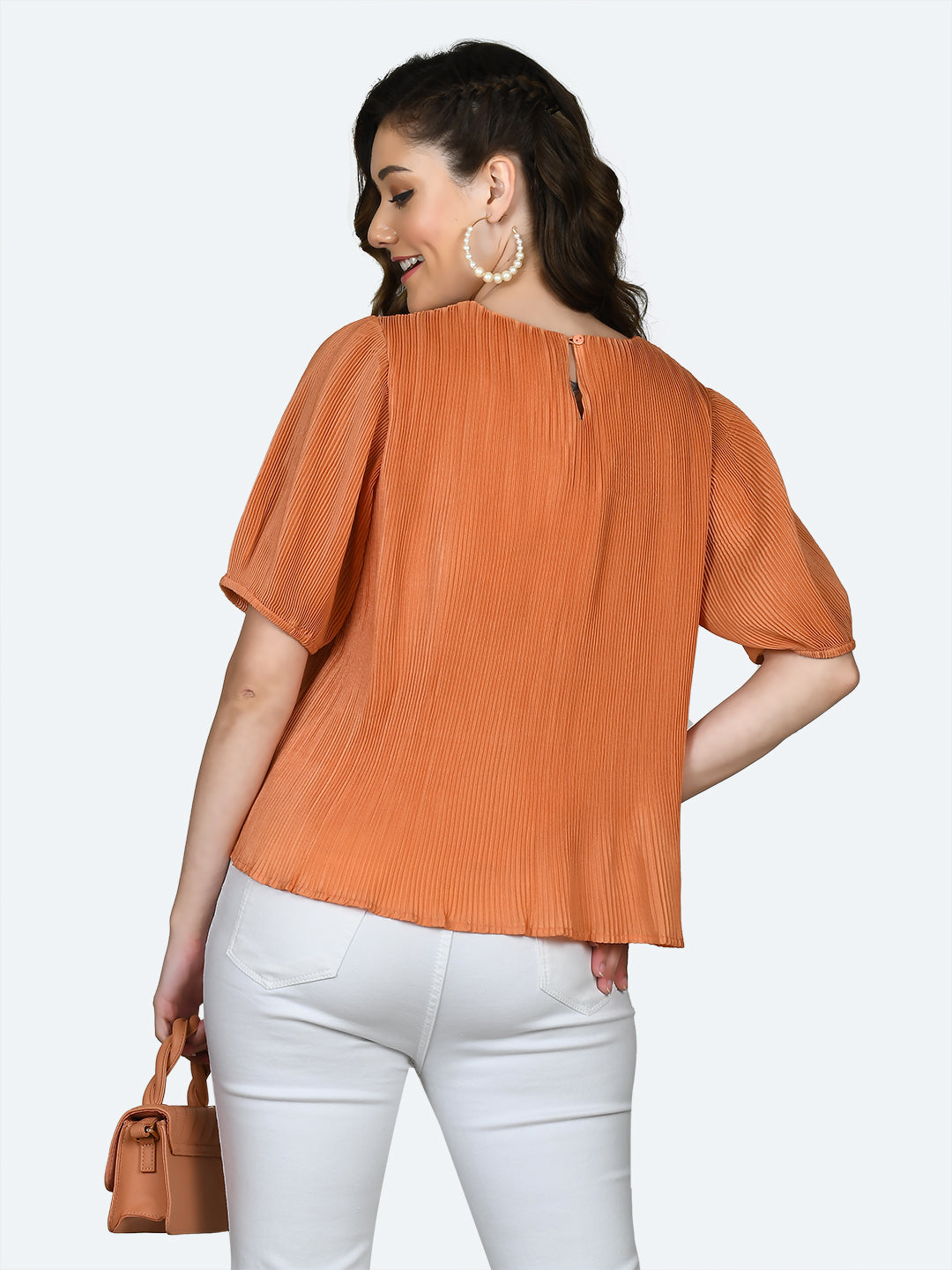 Orange Self Design Pleated Top