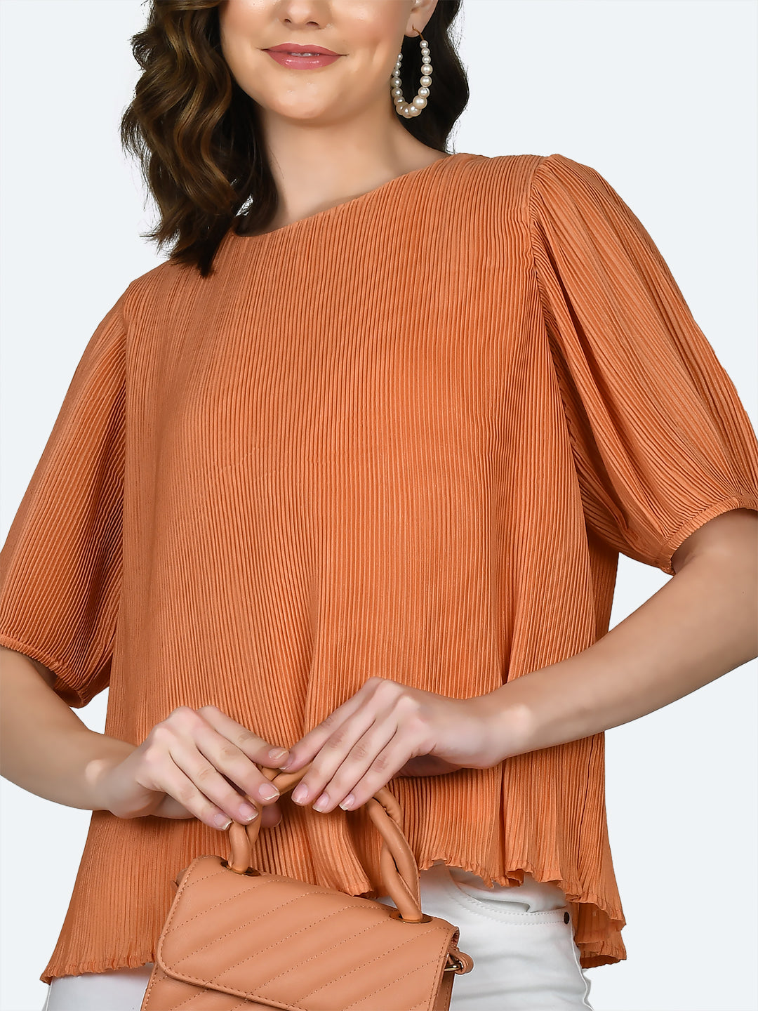 Orange Self Design Pleated Top