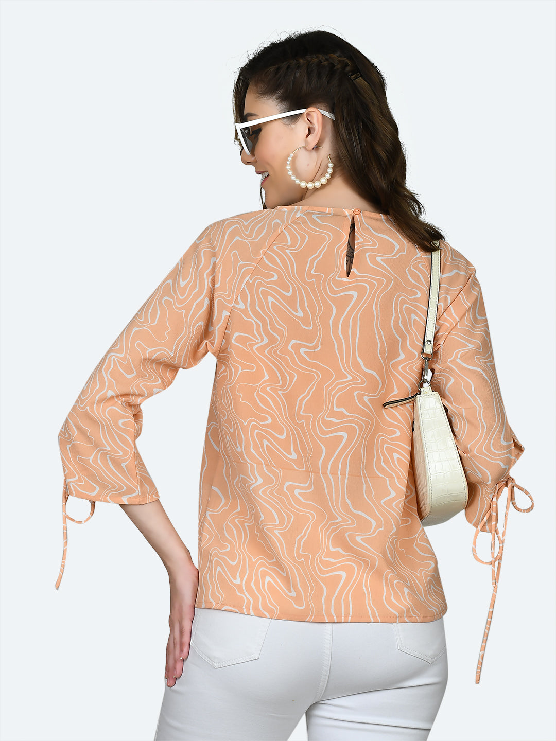 Peach Printed Tie-Up Top