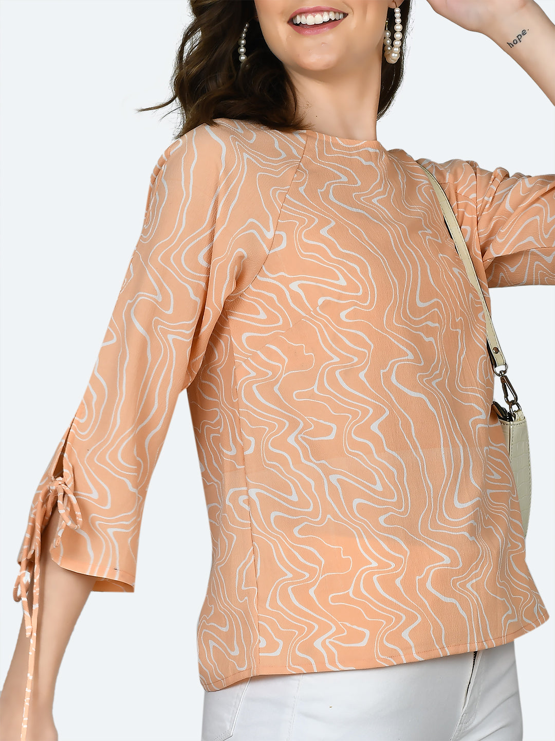 Peach Printed Tie-Up Top For Women