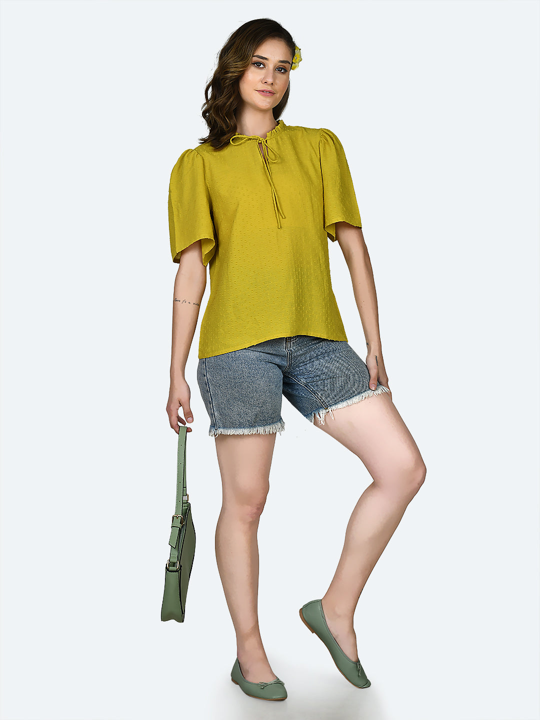 Yellow Self Design Frill Top