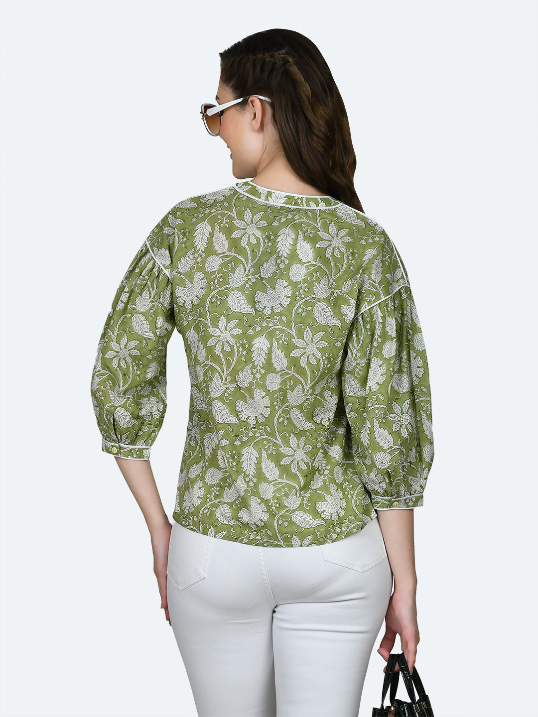 Green Tropical Print Top