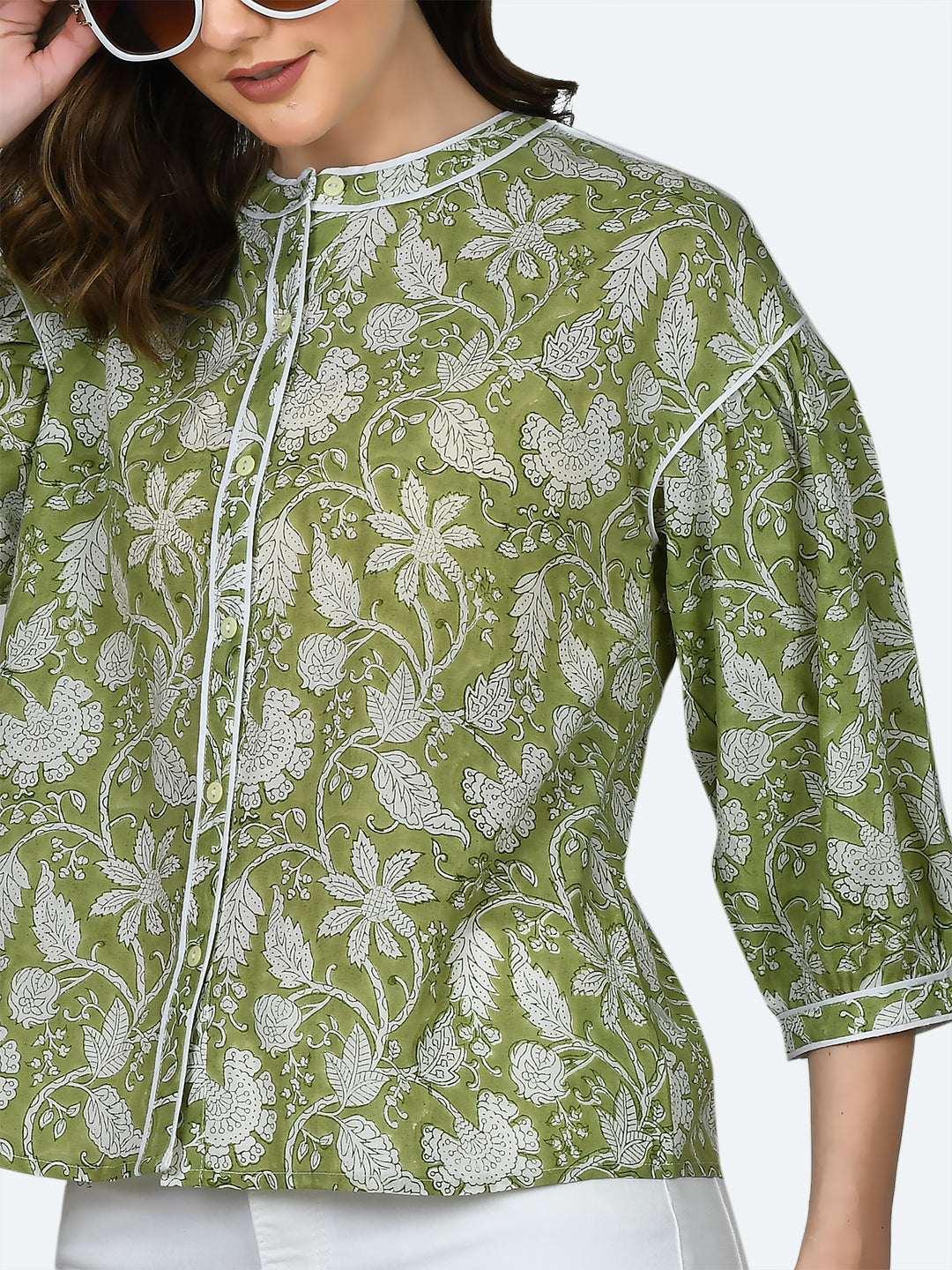 Green Tropical Print Top