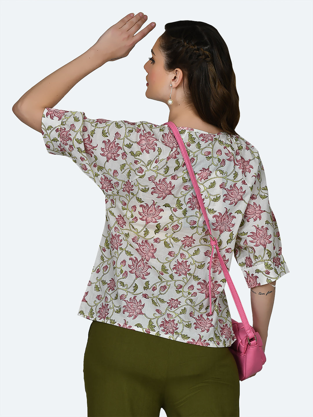 White Floral Print Top For Women