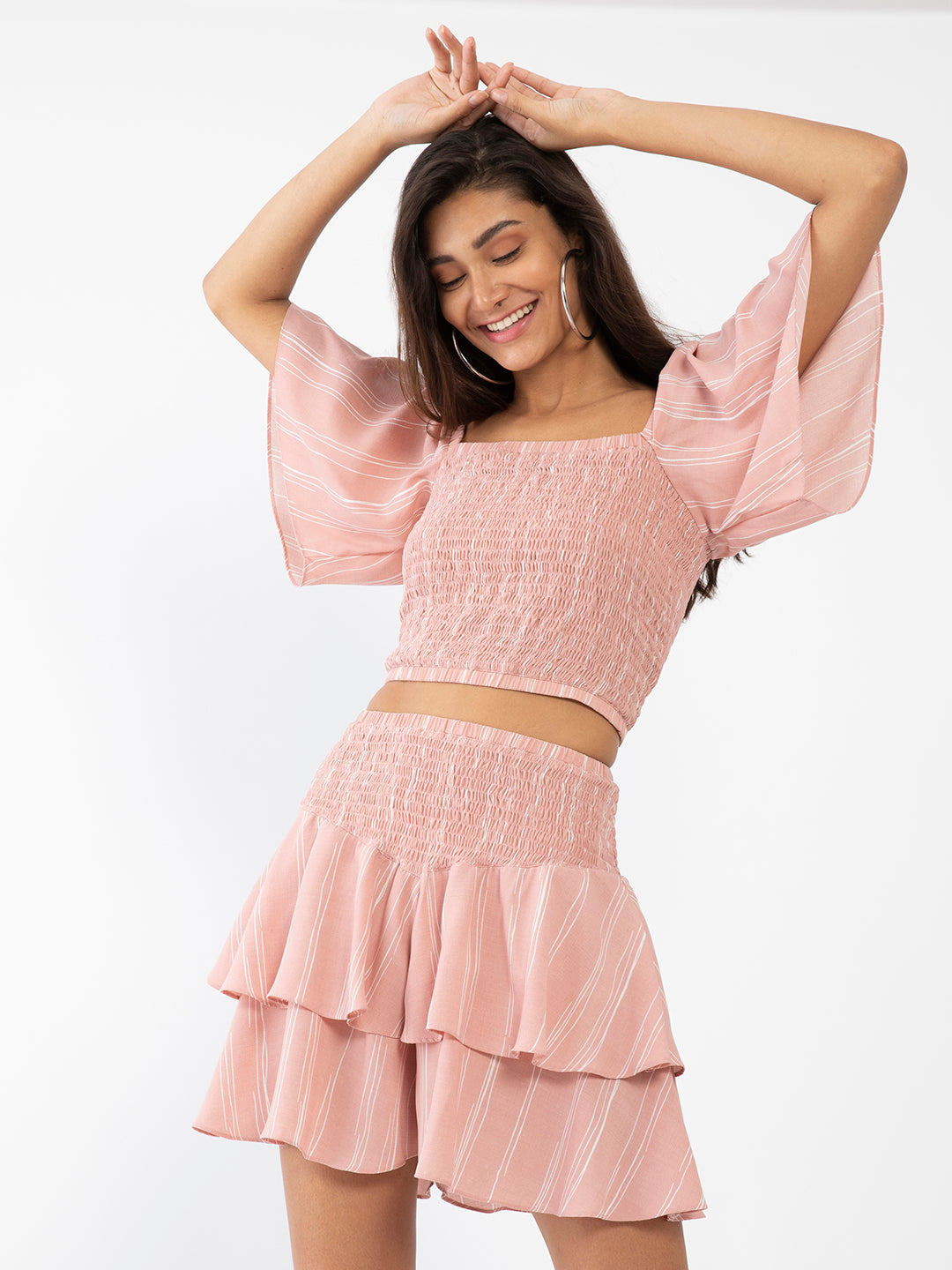 Pink Striped Flared Sleeve Co-ords