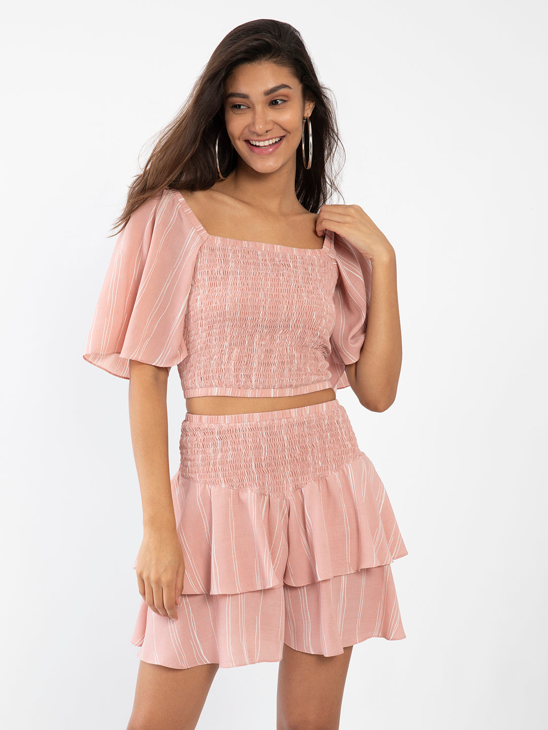 Pink Striped Flared Sleeve Co-ords