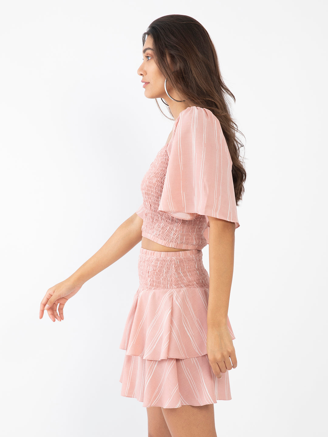 Pink Striped Flared Sleeve Co-ords